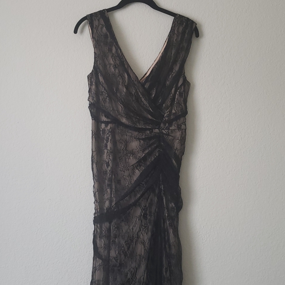 Black Lace Floor Length Evening Dress